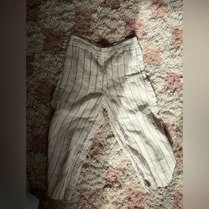 Anthropologie Cream and Navy Striped Trousers 100% Linen
